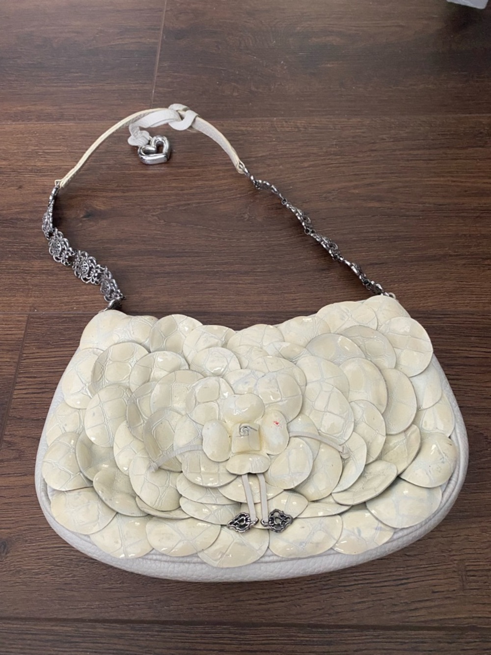 Brighton Cream Floral Applique Shoulder Bag with Chain Strap
